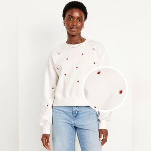 Old Navy White Sweatshirt with Red Embroidery